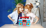 Mother Goose Club Sing Along Boombox with Microphone, Built in Music, Flashing Lights, Real Working Mic for Kids Karaoke Machine, Connects Mp3 Player Aux in Audio Device