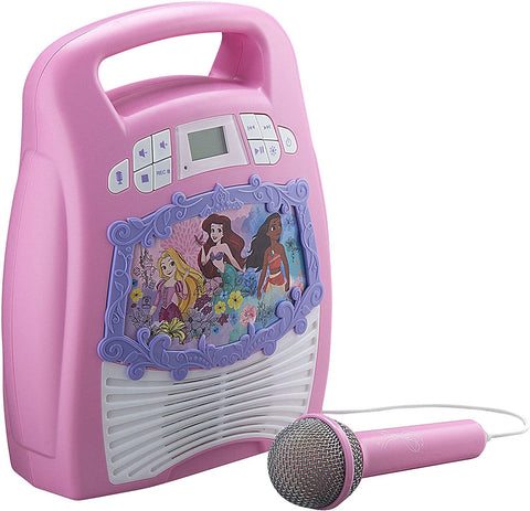 eKids Disney Princess Karaoke Machine for Kids Bluetooth Speaker with Microphone and Karaoke Recorder to Save and Share Performances via USB Port