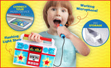 Mother Goose Club Sing Along Boombox with Microphone, Built in Music, Flashing Lights, Real Working Mic for Kids Karaoke Machine, Connects Mp3 Player Aux in Audio Device