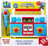 Mother Goose Club Sing Along Boombox with Microphone, Built in Music, Flashing Lights, Real Working Mic for Kids Karaoke Machine, Connects Mp3 Player Aux in Audio Device