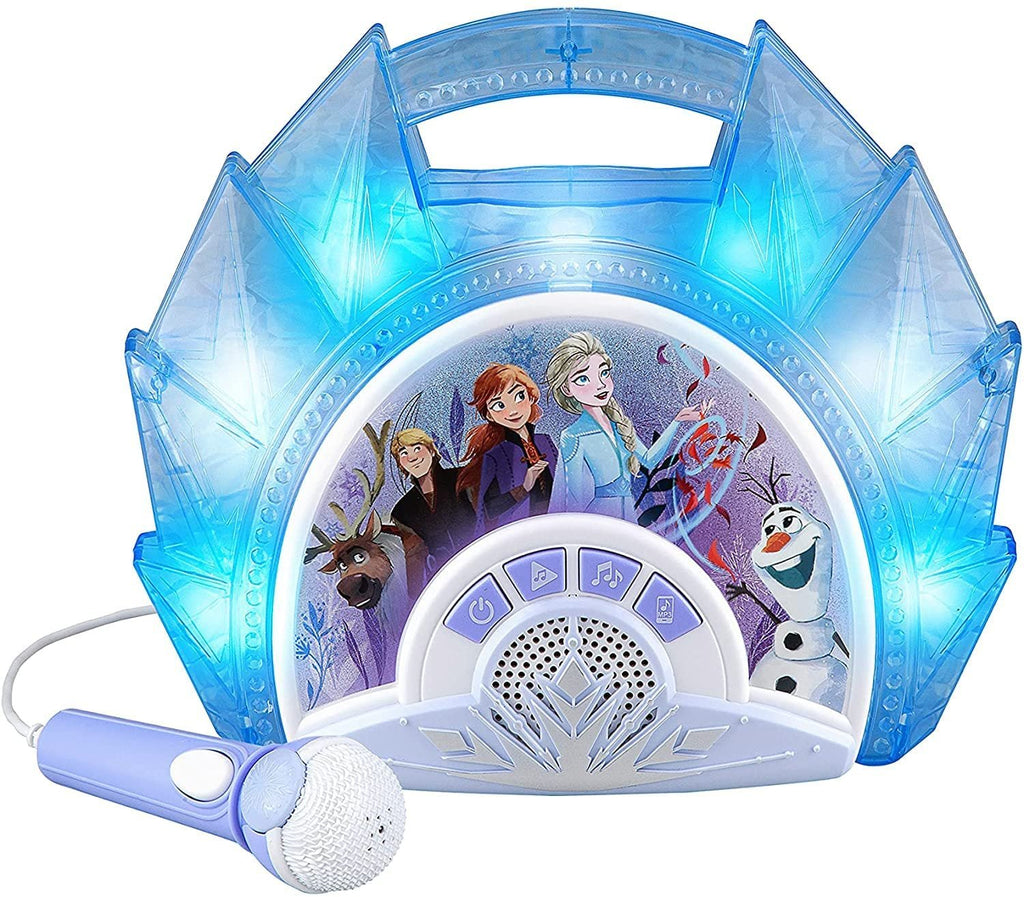 ekids Disney Frozen Sing Along Boom box Speaker with Microphone For Fans of Frozen Toys for Girls, Kids Karaoke Machine with Built in Music and Flashing Lights