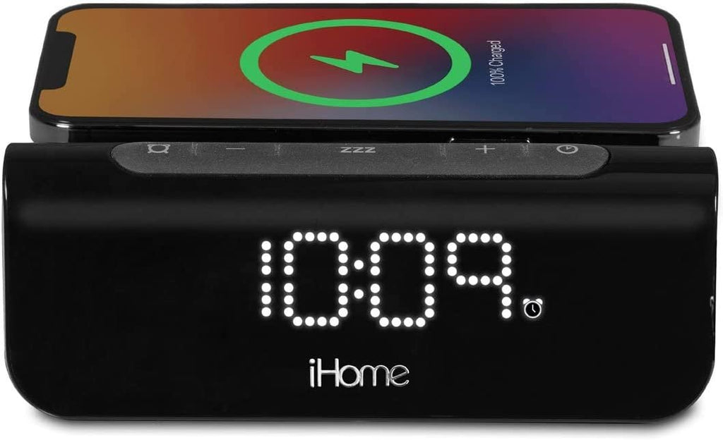 iHome 3-in-1 Magnetic Fast Wireless Charging Clock for Magsafe Enabled Devices, USB-C and USB-A Charging, 25W Total Power Output, Fast Wireless Charing Clock (iW23)