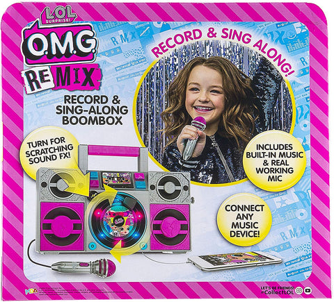 Lol Surprise OMG Remix Karaoke Machine Sing Along Boombox with Real Karaoke Microphone for Kids, Built in Music, Flashing Lights, Record, Turntable