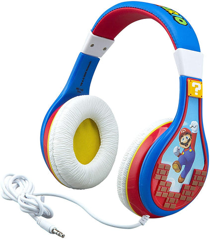 eKids Super Mario Kids Headphones, Adjustable Headband, Stereo Sound, 3.5Mm Jack, Wired Headphones for Kids, Tangle-Free, Volume Control, Childrens Headphones Over Ear for School Home, Travel