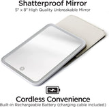 iHome Travel Mirror with Light and Adjustable Stand, Shatterproof Makeup Mirror with Rechargeable Battery – White