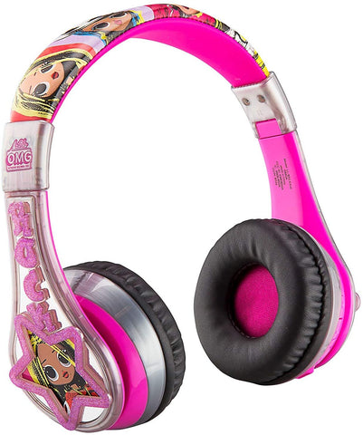 LOL Surprise Remix OMG Wireless Bluetooth Portable Kids Headphones with Microphone, Volume Reduced to Protect Hearing, Adjustable Kids Headband for School Home Travel