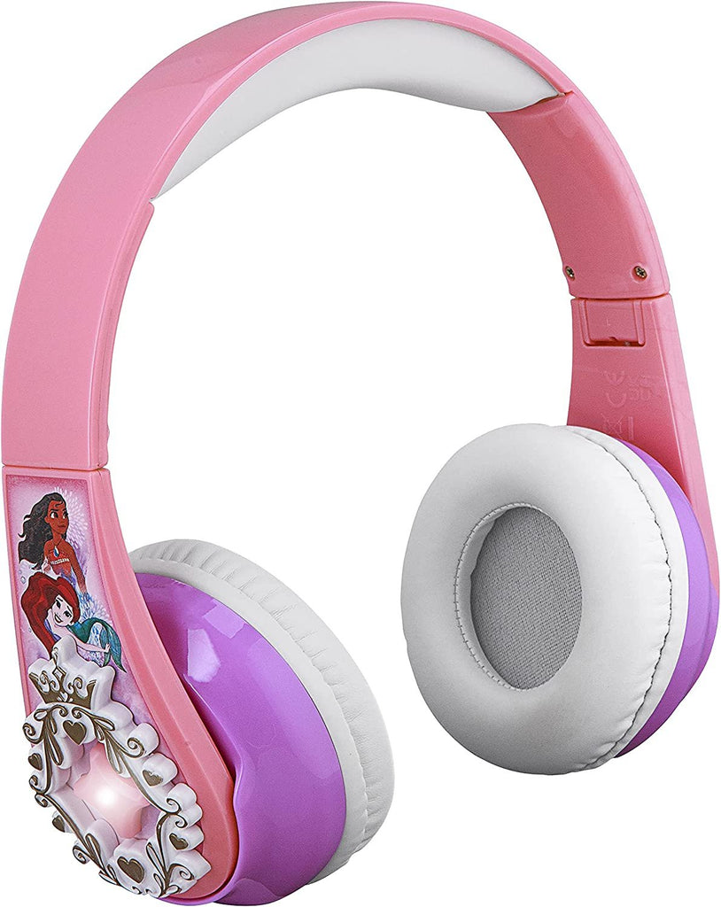 eKids Disney Princess Bluetooth Headphones with EZ Link, Wireless Headphones with Microphone and Aux Cord, Kids Headphones for School, Home, or Travel
