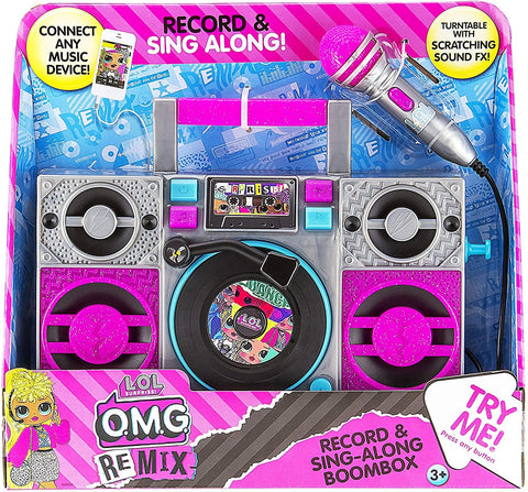 Lol Surprise OMG Remix Karaoke Machine Sing Along Boombox with Real Karaoke Microphone for Kids, Built in Music, Flashing Lights, Record, Turntable