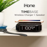 iHome TIMEBASE II Dual Charging Bluetooth Alarm Clock with Wireless and USB Charging, Wireless Charging Clock (iBTW22)