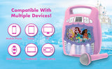 eKids Disney Princess Karaoke Machine for Kids Bluetooth Speaker with Microphone and Karaoke Recorder to Save and Share Performances via USB Port